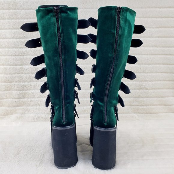 Swing Emerald Green Velvet Goth Punk Multi Strap Platform Restocked - Picture 9 of 14